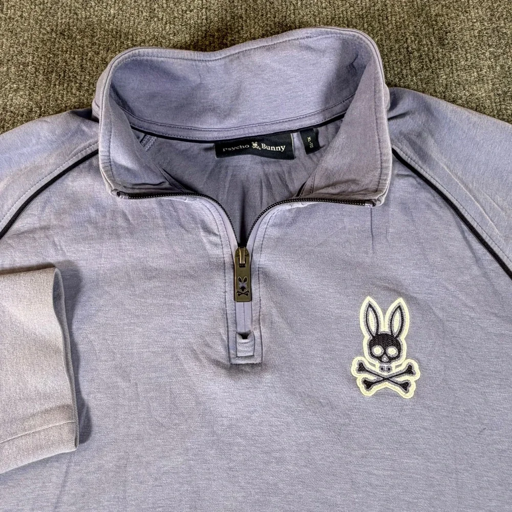 Psycho Bunny Mens XL Lavender Blue Quarter Zip Pullover Logo MT0500115 #3777